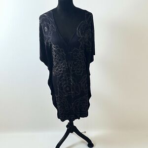 Antik Batik dark blue embellished beaded rises kaftan style dress Sz S